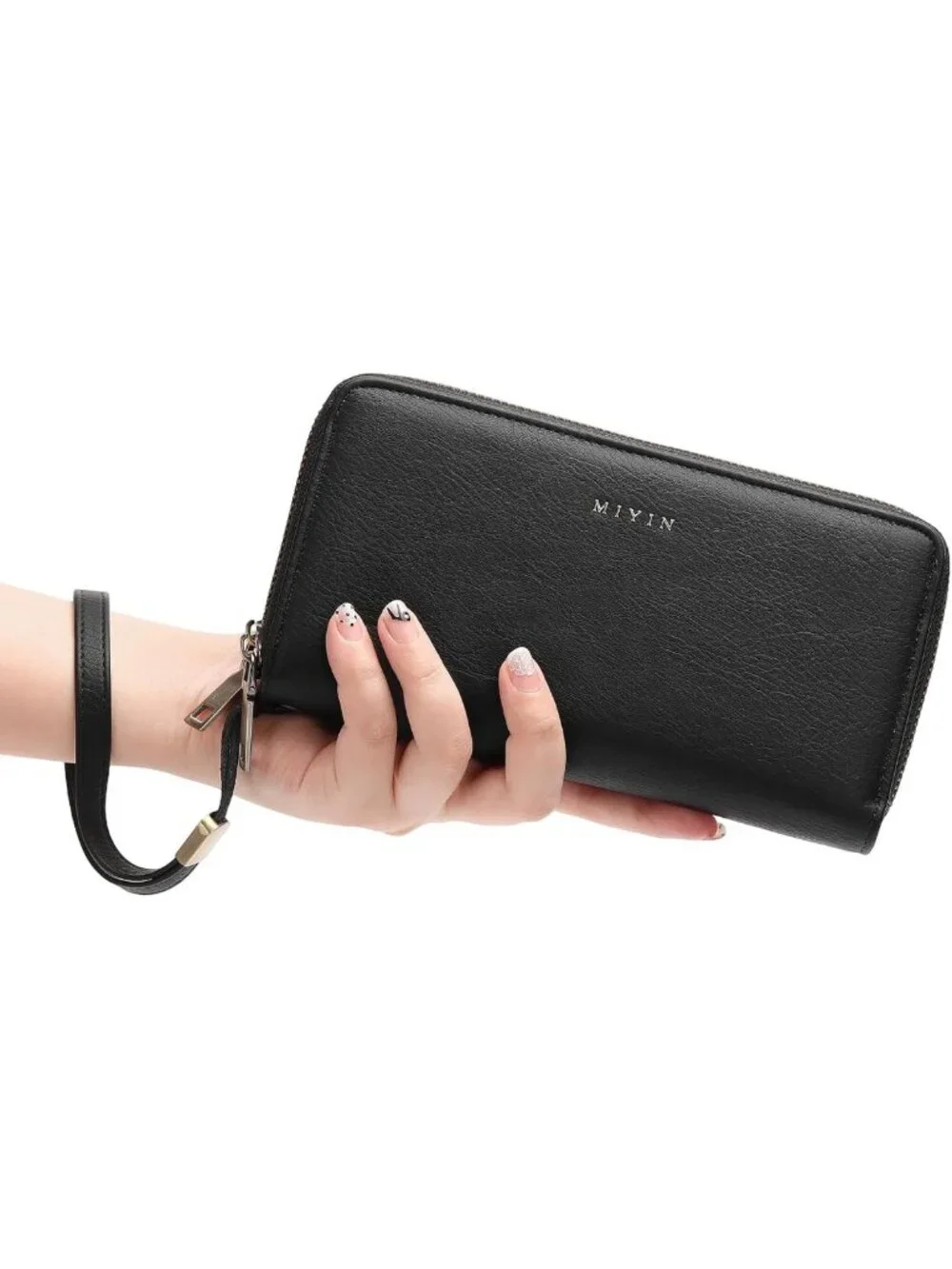 Stylish Black Zip Around Wristlet Wallet for Women - 2 Compartments, Clutch